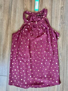 Papermoon Burgundy/purple  Halter Blouse with Rose Gold Dot Accents- stitch fix